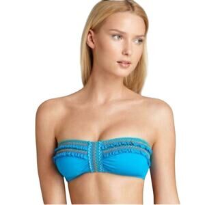 Lucky Brand Women's Fiesta Bandeau Bikini Top - Blue - Medium Strapless